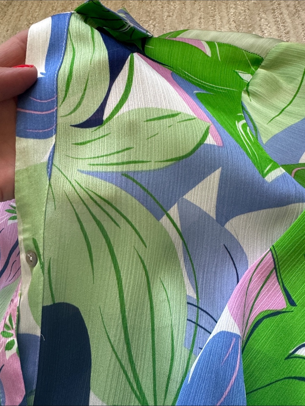 Zara Tropical Floral Button-Up Shirt in Green, Pink & Blue - Picture 5 of 6